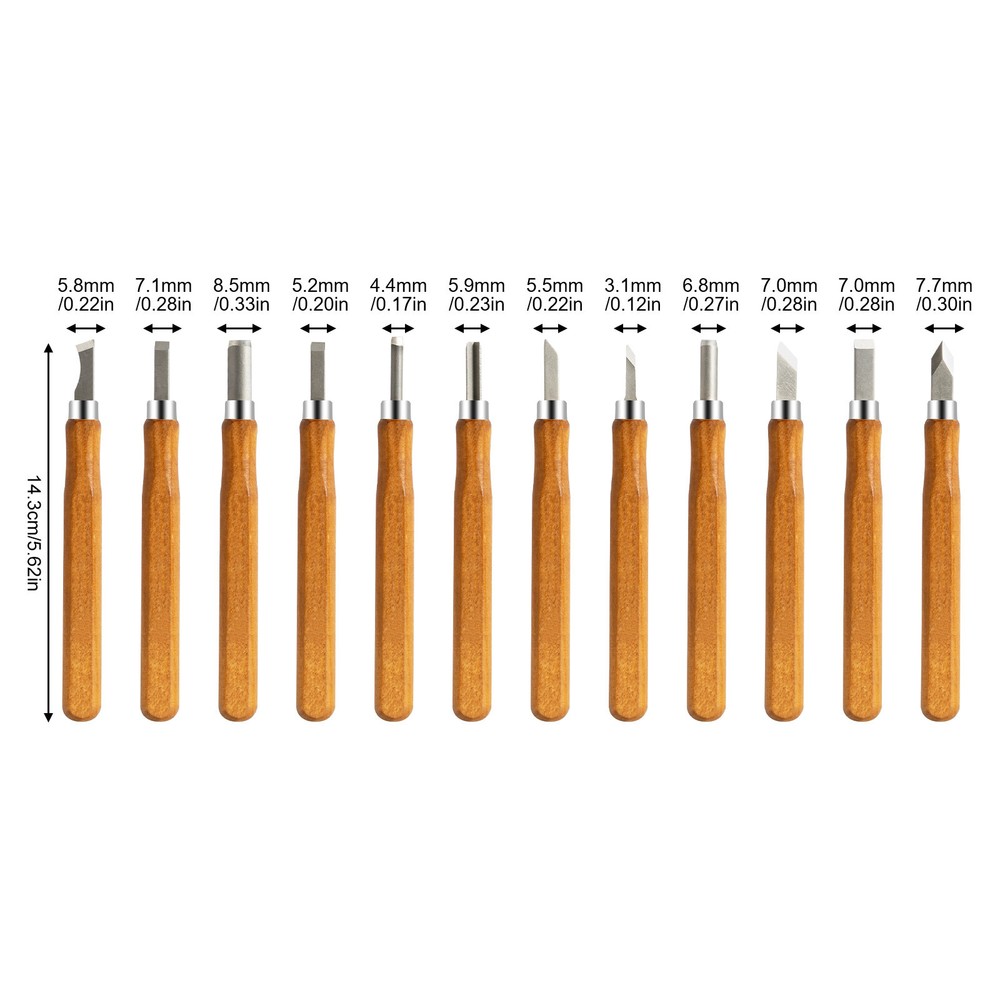 12Pcs Wood Carving Hand Chisel Tool Set Professional Woodworking Gouges Steel