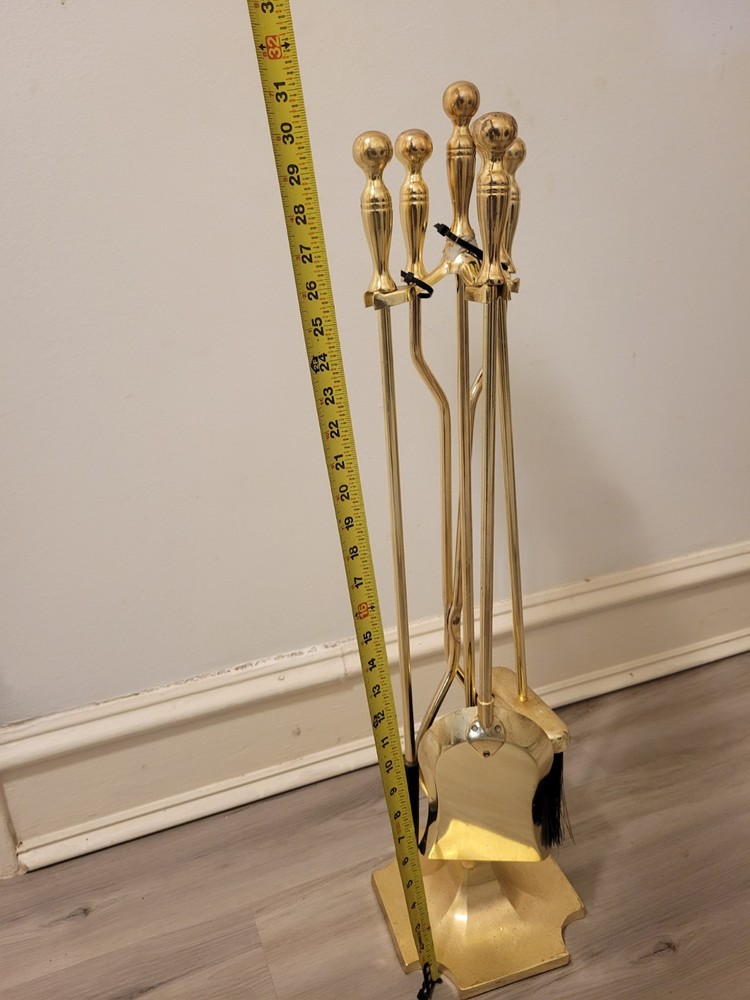 Vintage Fireplace Tool Set / Solid Brass / Companion Set / Home Decor - 5 Pc Set