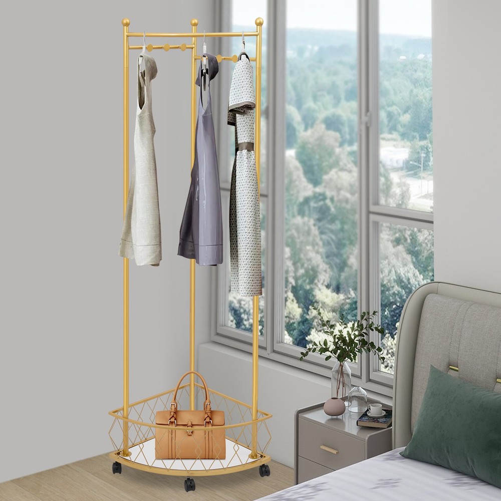 Corner Clothes Rack Coat Storage Rack Floor Standing Clothes Rack