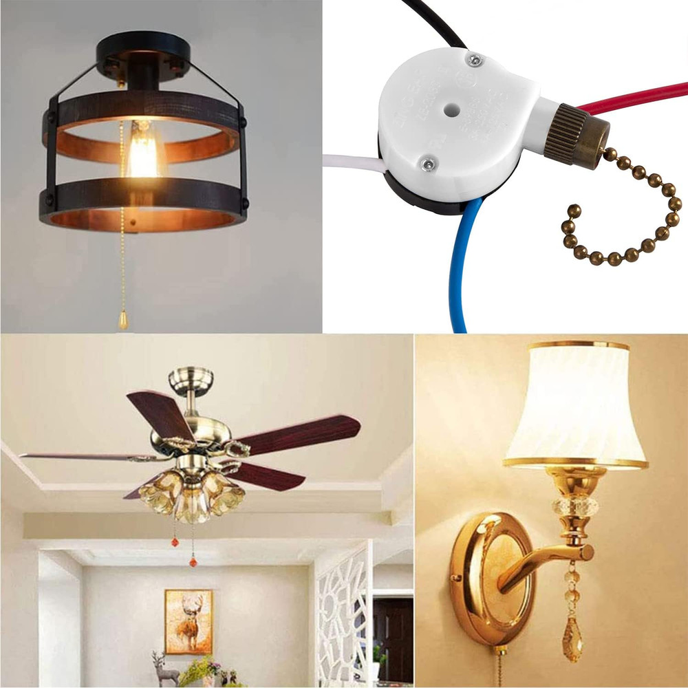 Ceiling Fan Switch 3 Speed 4 Wire, with 4 Pre-Installed Wires, Compatible wit...