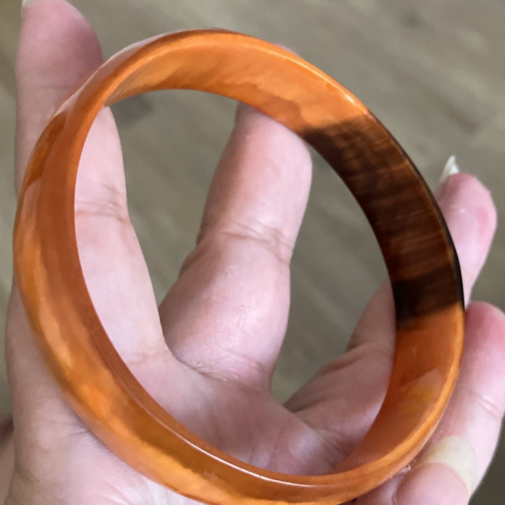 Bakelite Marbled Orange Black Bangle Bracelet Vintage