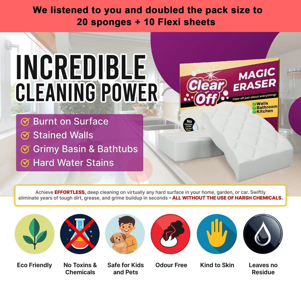 20 Pack Upgraded Magic Sponge Eraser Extra Large Super Powerful - Melamine Sp...