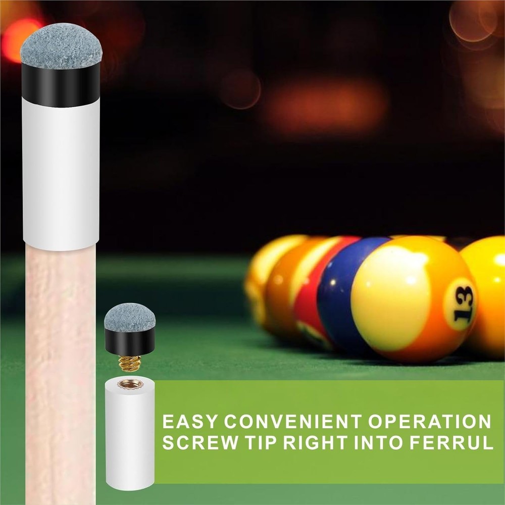 10 Sets Billiard Cues Tips Replacement with White Pool Cue Stick Ferrules, Billi