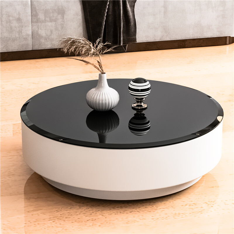 24"-38.6" Round Tempered Glass Table Top Black 1/2'' Thick Beveled Polished Edge