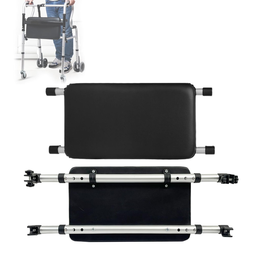 Adjustable Folding Walker Seat - Attachable Rest for Elderly Disabled, 250lb Cap