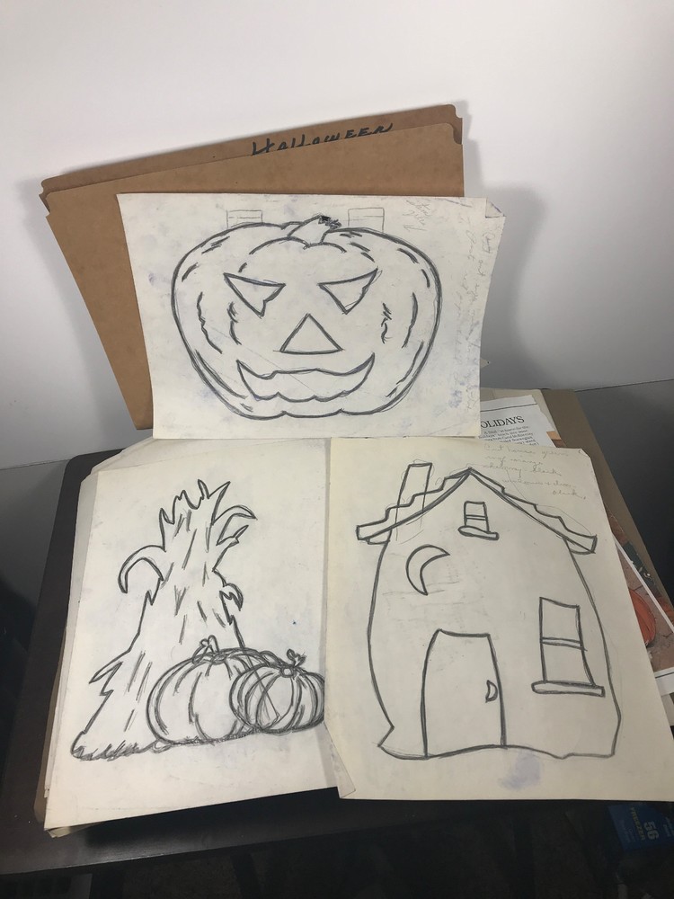 Lot (10+) Halloween Illustrations Drawing ghost pumpkin witch tracing