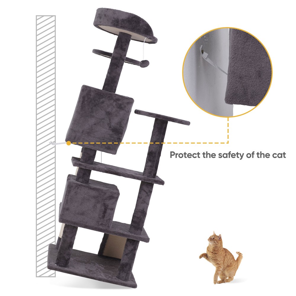 55'' Sturdy Cat Tree Tower Condo Multi Platforms Cat Play House Dark Gray