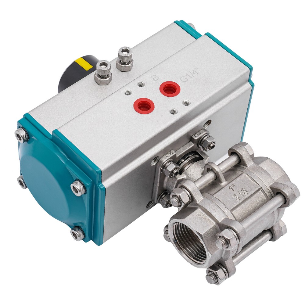 1" Inch Pneumatic Air Actuated Stainless Ball Valve Single Acting Spring Return