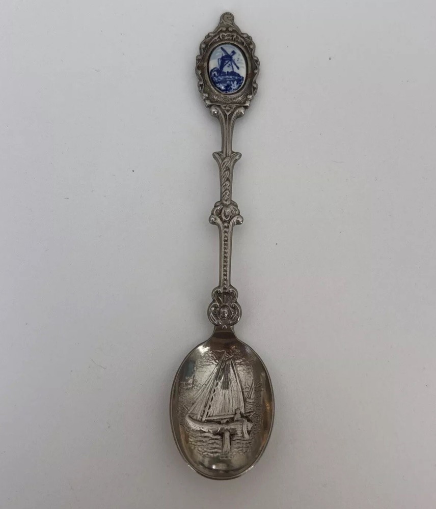 Rare WINDMILL Silver Spoon Marked Argente Sailboat Windmill