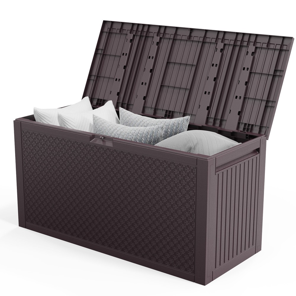 Outdoor Plastic Storage Deck Box,Lockable Seat Chest for Tools Cushions Toys