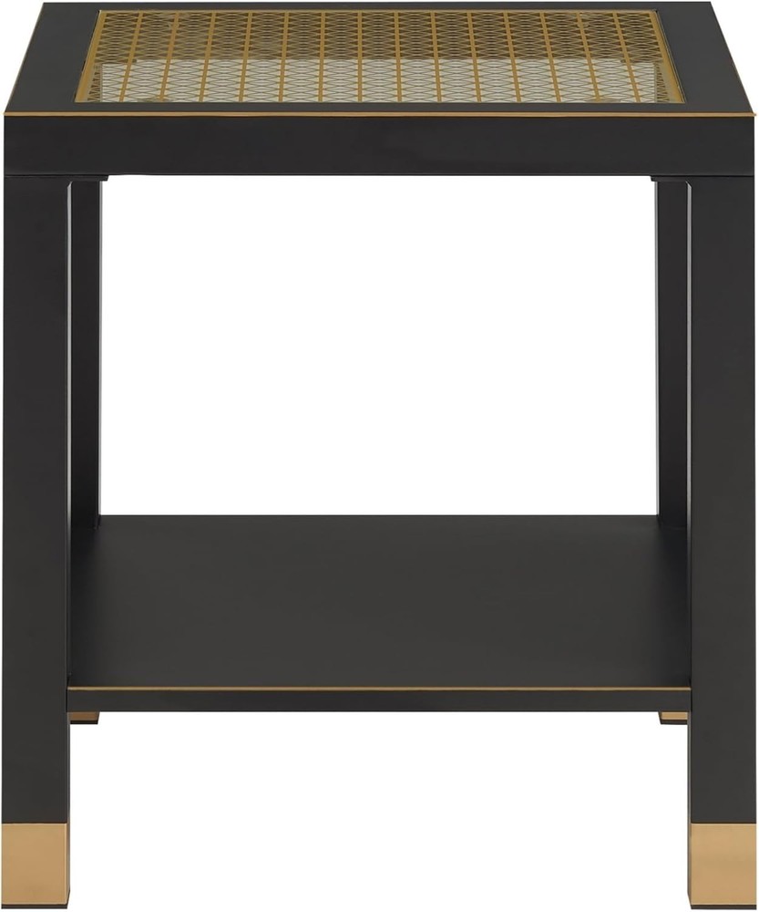 Square Side Table with Shelf Boho Style Glass End Table Nightstand