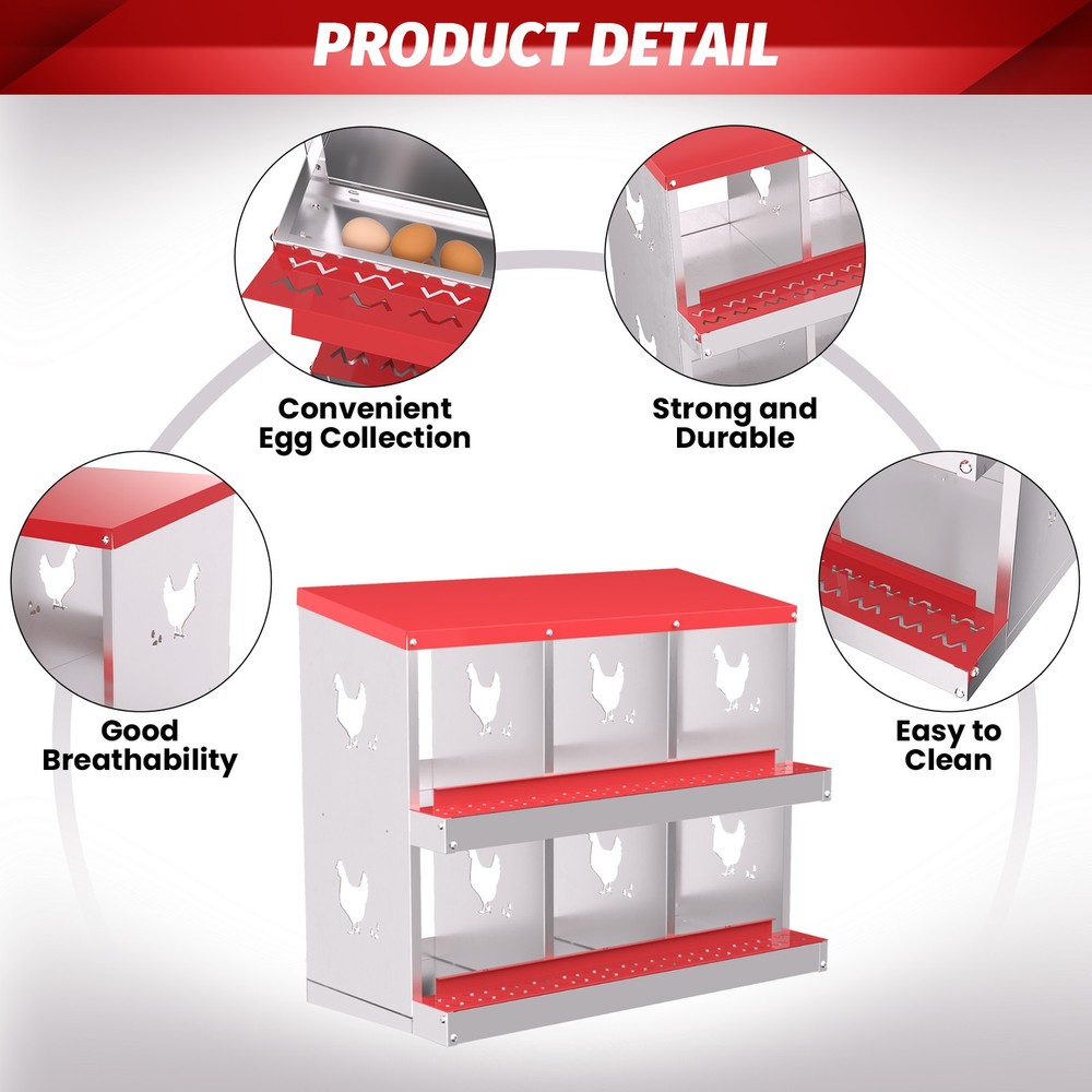 6 Holes Chicken Nesting Box, Metal Chicken Nesting Boxes, with Bracket Legs