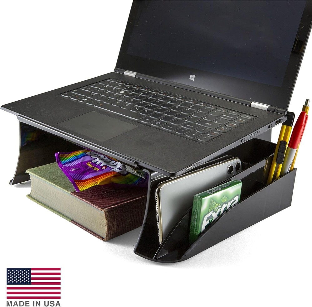 Officemate Telephone Stand, Laptop Black Plastic Computer Riser,