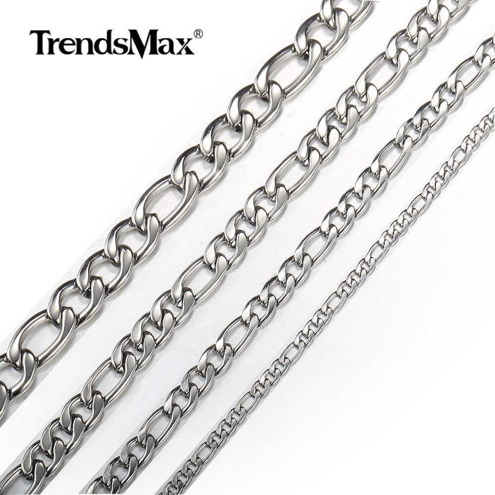 3/5/7/9mm Silver Stainless Steel Figaro Chain Necklace Choker Men Women 16-30"