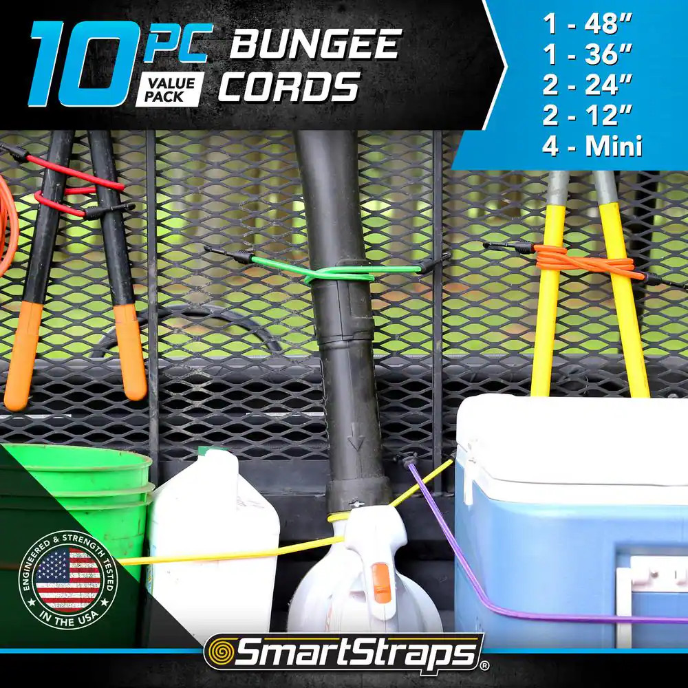 Standard Bungee Cord with Hooks Value Pack Assortment - 10 Piece