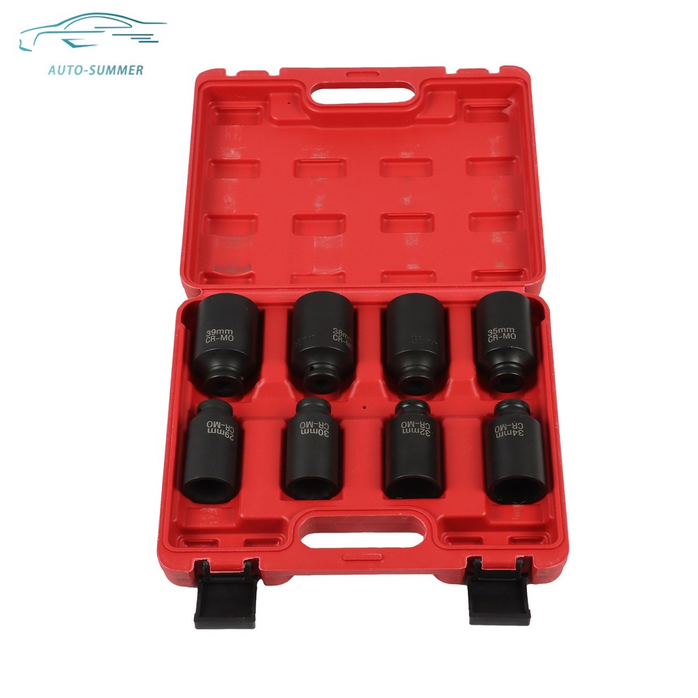 8PCS 1/2" Deep Spindle Axle Nut Impact Socket Set 12 Point Metric Large Socket