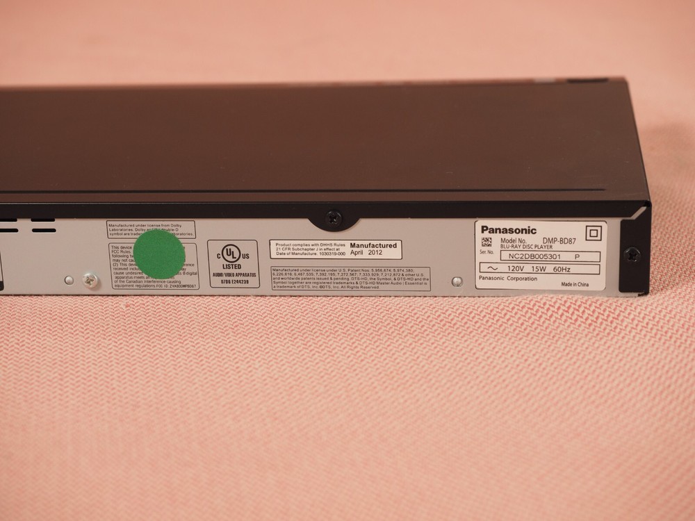 PANASONIC DMP-BD87 Blu-ray DVD Disc HDMI Player TESTED No Remote