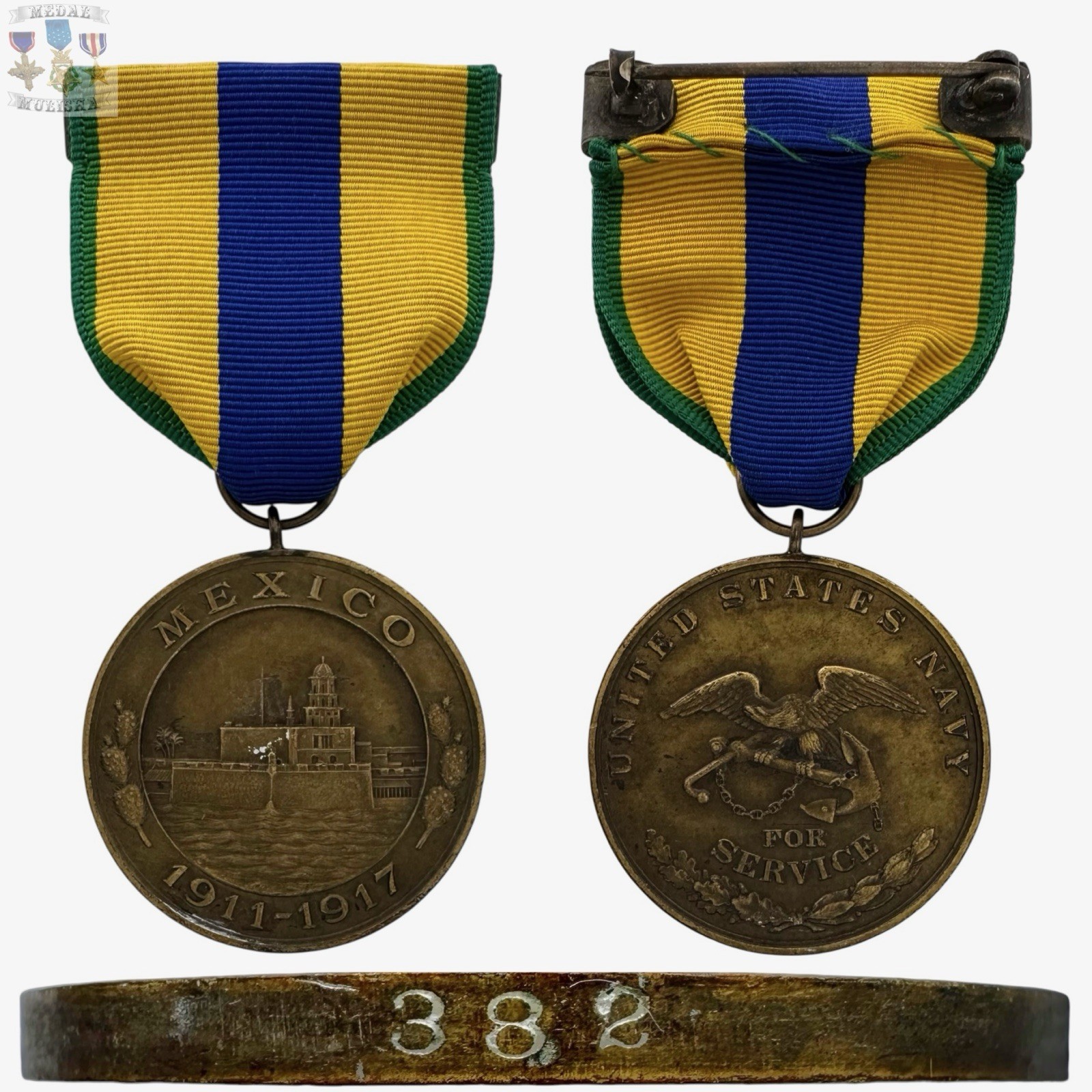 #382 WWI U.S. NAVY MEXICO CAMPAIGN MEDAL NUMBERED BAILEY BANKS & BIDDLE WW1