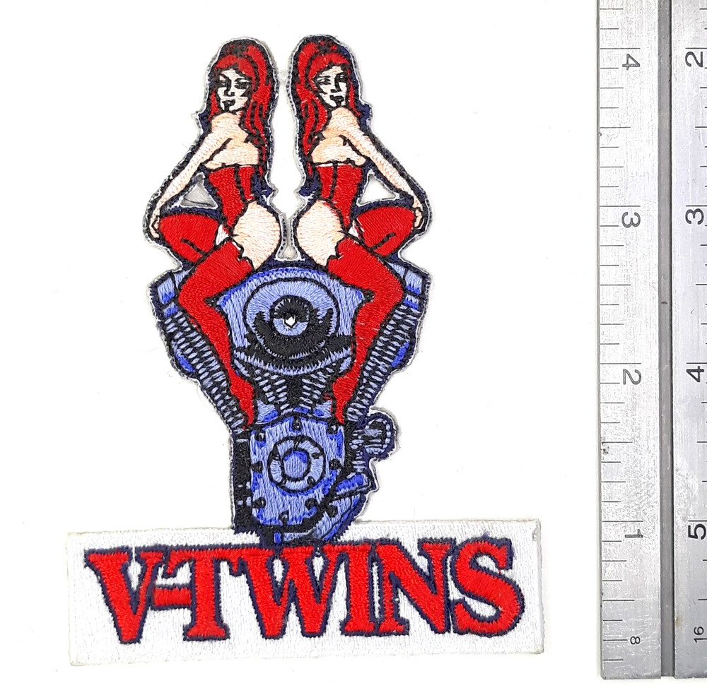 Twin Babes On V Twins Engine Iron On Embroidered Patch 3 "X 4"