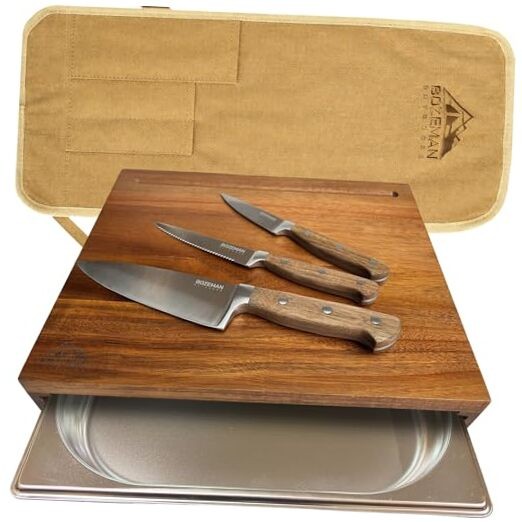 Camping Cutting Board Set — Camping Kitchen Essentials, Camp Knife Set —