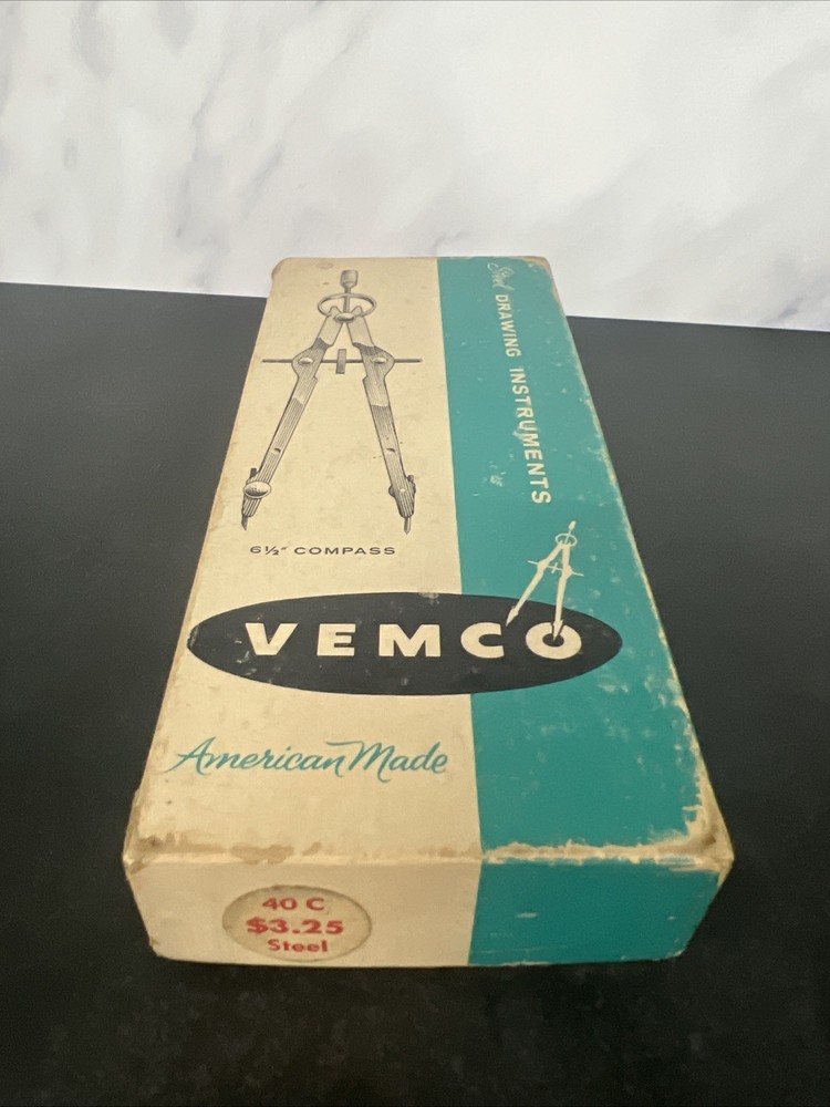 Vemco Pasadena SC-110 6 1/2" Steel Engineering Drafting Compass W/ Box & Divider