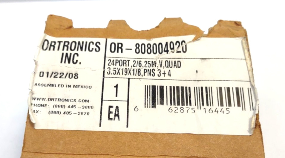 Set of 2 Ortronics OR-808004920 Mod 6/Telco Rack-Mount Voice Patch Panel 19”