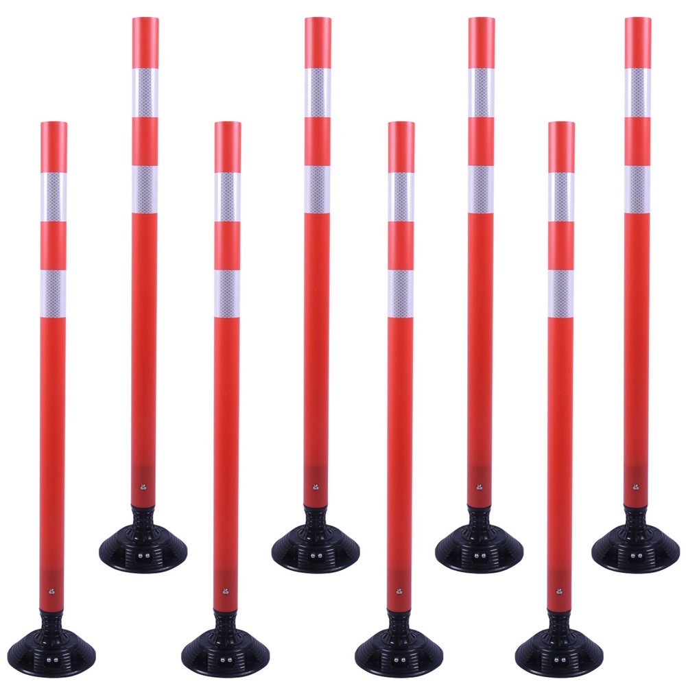 8 Pack 48 Inch Red Delineator Post Traffic Cones with Fixable Base