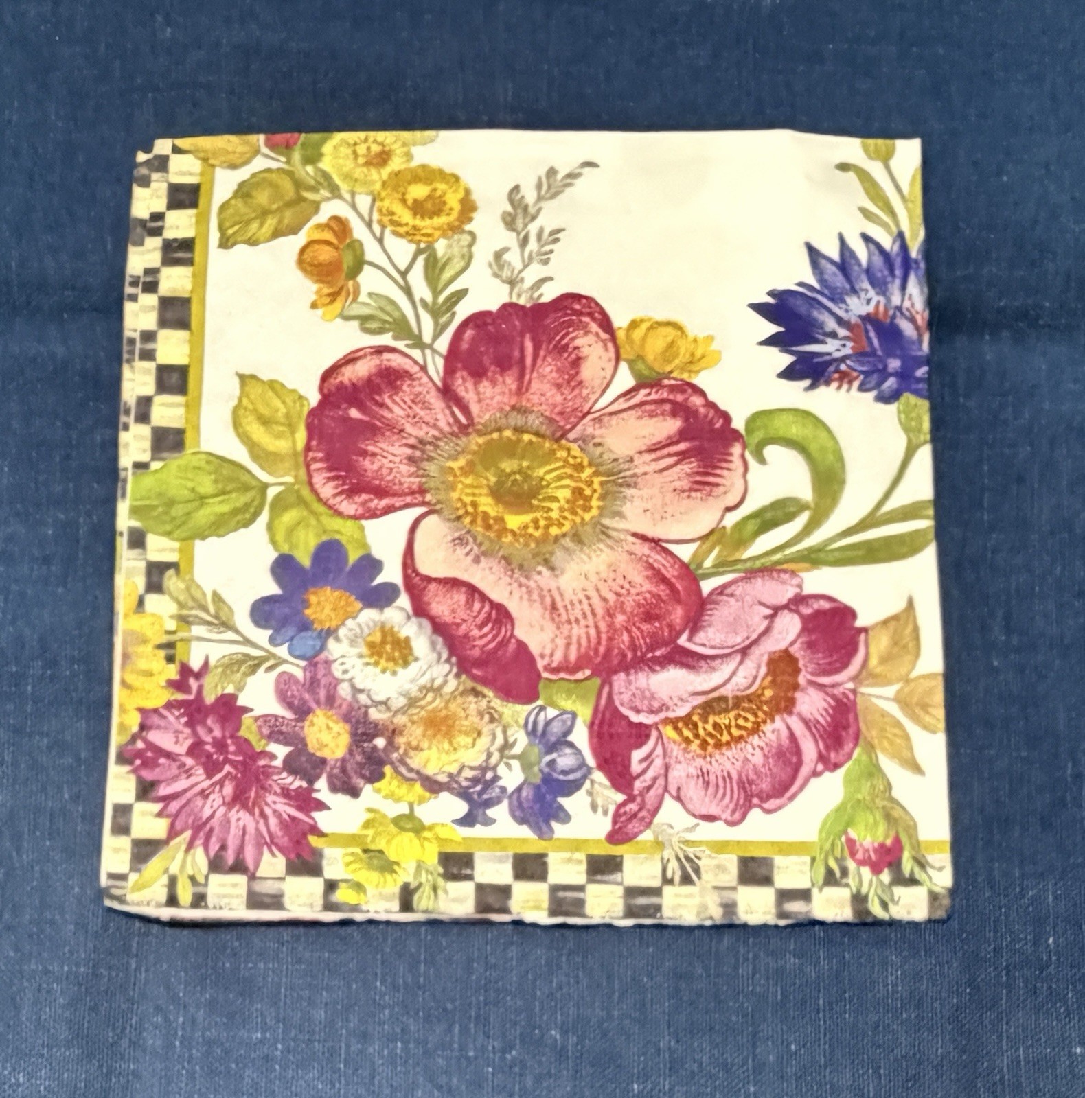 Mackenzie Childs White Flower Market Paper 5" Cocktail Napkin (1) for Decoupage