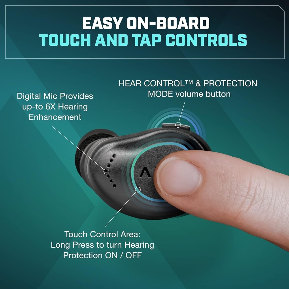 AXIL XCOR PRO Wireless Tactical Earbuds w/ Touch Controls & Bluetooth, Black