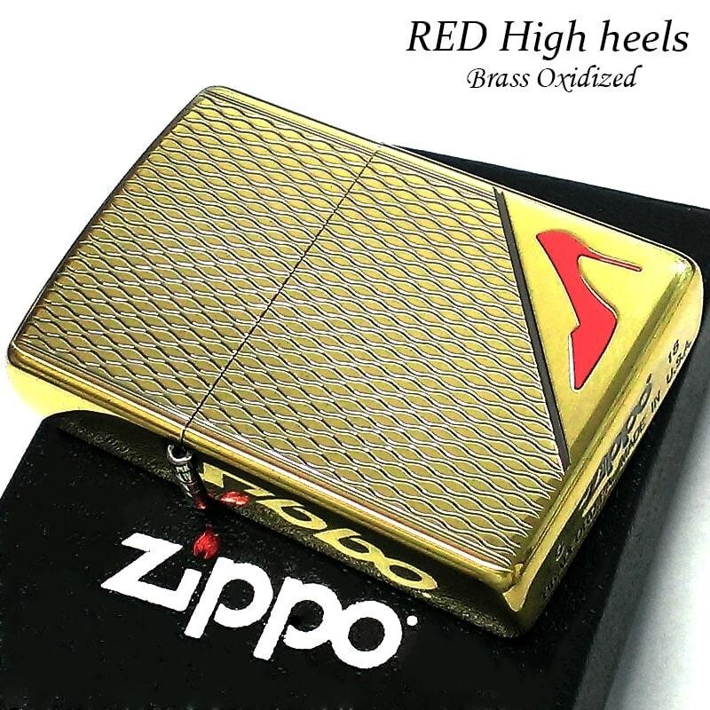 Zippo Red High Heels Sexy Fishnet Stockings Gold 2 Sided Processing Etching