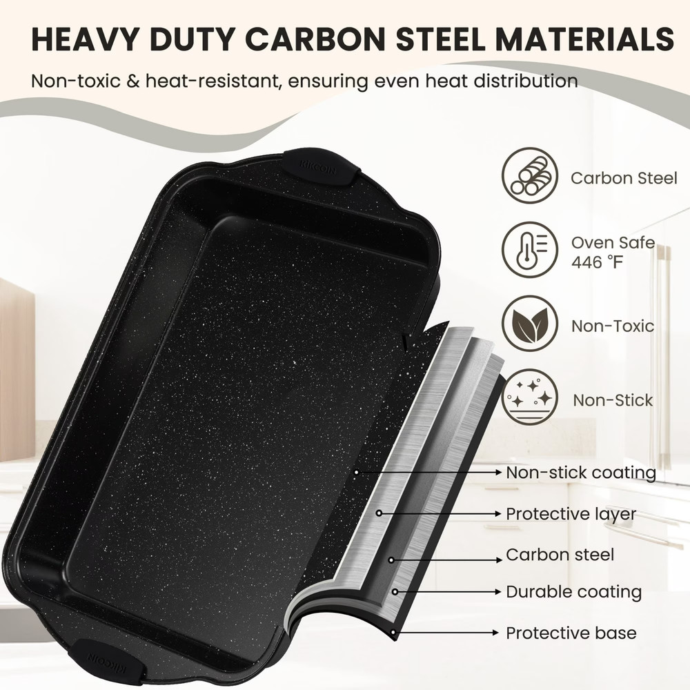 Kikcoin Bakeware Set, Carbon Steel Baking Pans Set, Baking Sheet Pans