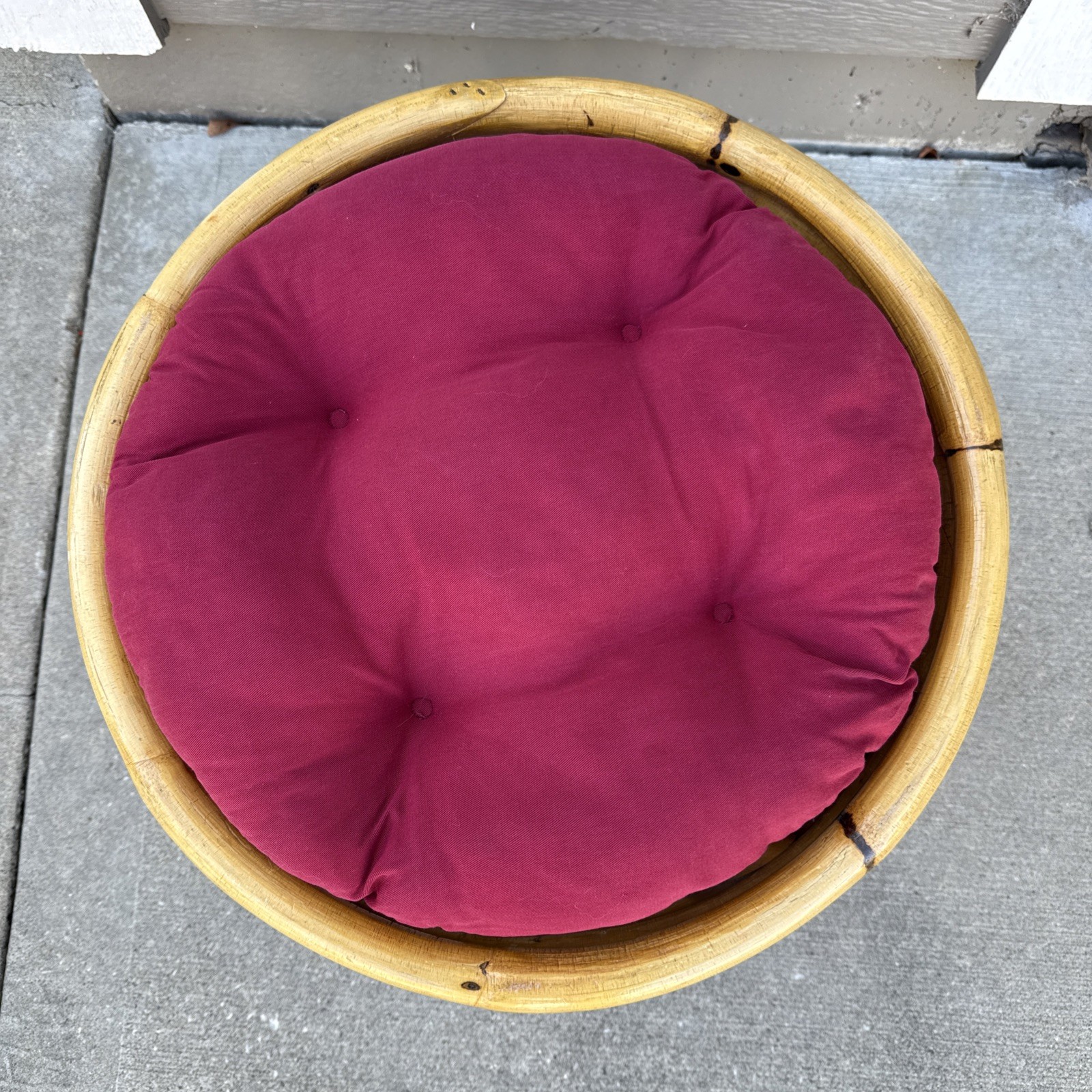 Vintage Rattan Bamboo Ottoman Base Boho Mid-Century Round Stool Plant Stand Bent