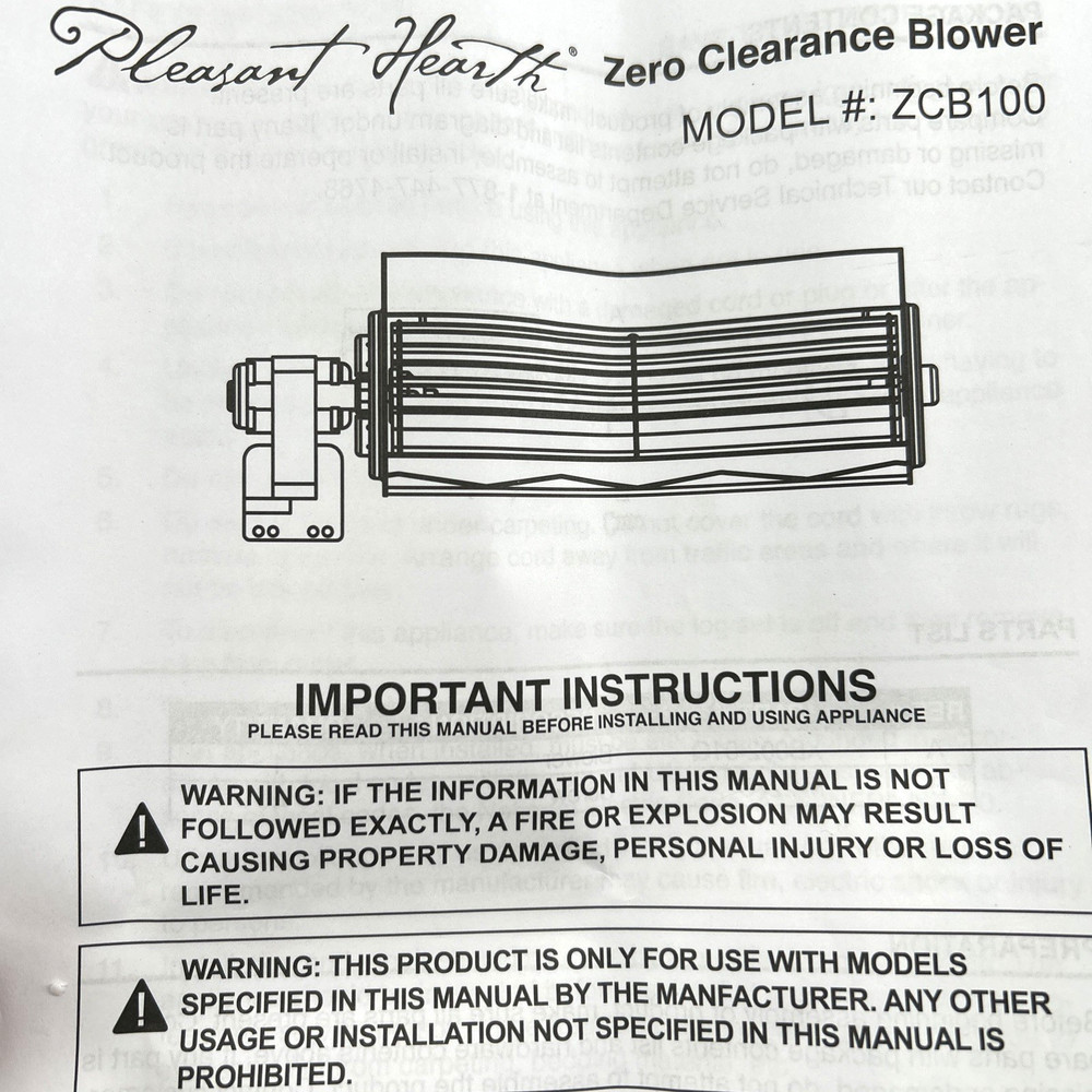 Pleasant Hearth Circulating Blower for Zero Clearance Fireplace ZCB100