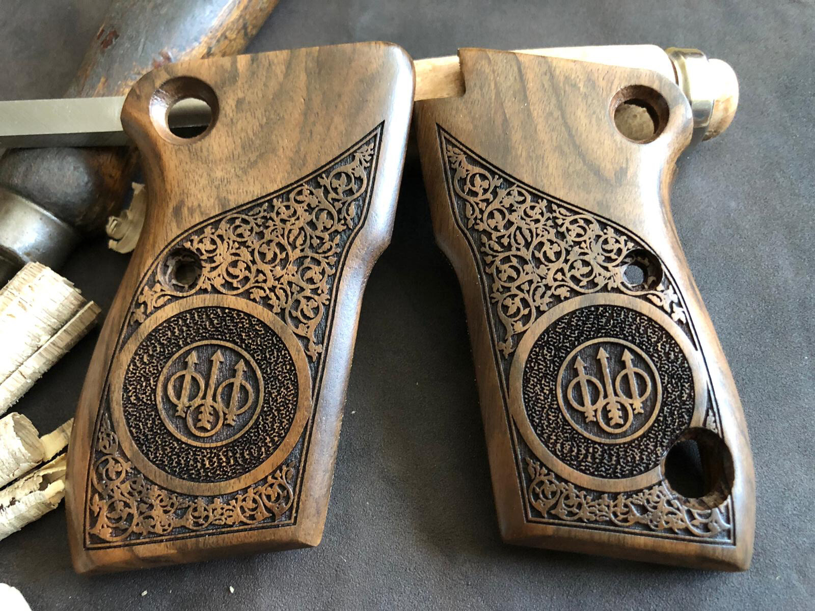 Beretta Model 1951 Turkish Walnut Wood Grips. Floral. Fits The Tariq. US Selller