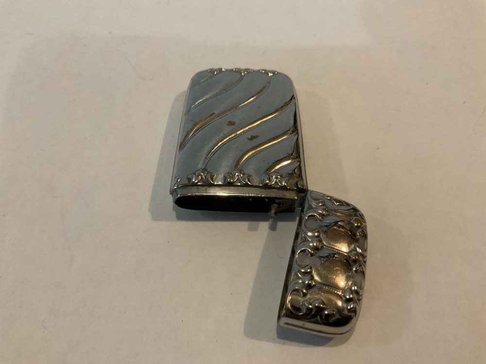 Antique Vesta Case Match Safe Silver Plate Wavy Pattern