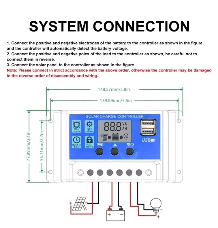 30A Solar Panel Charge Controller 12/24V Auto LCD Display Dual USB (US Seller)