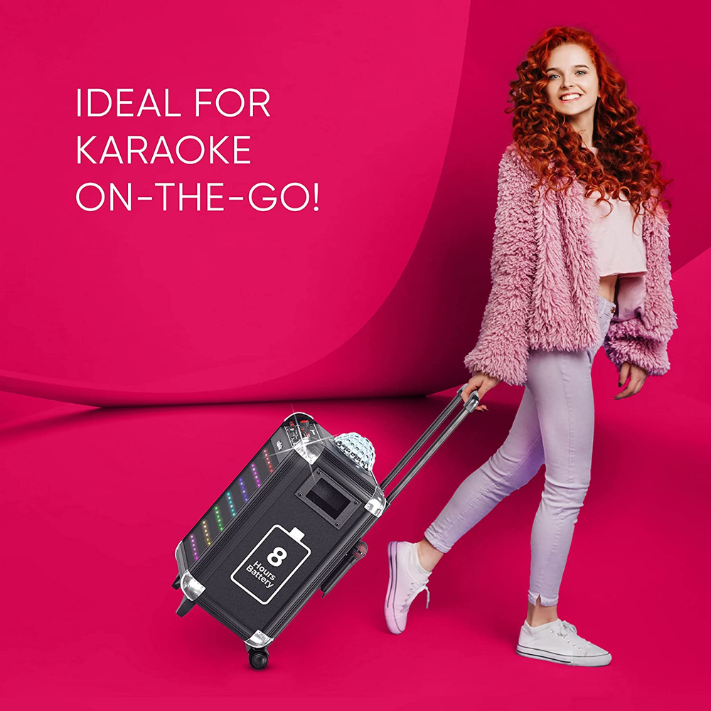 Karaoke Machine Bluetooth Portable Singing Speaker System with Mics, Party Light