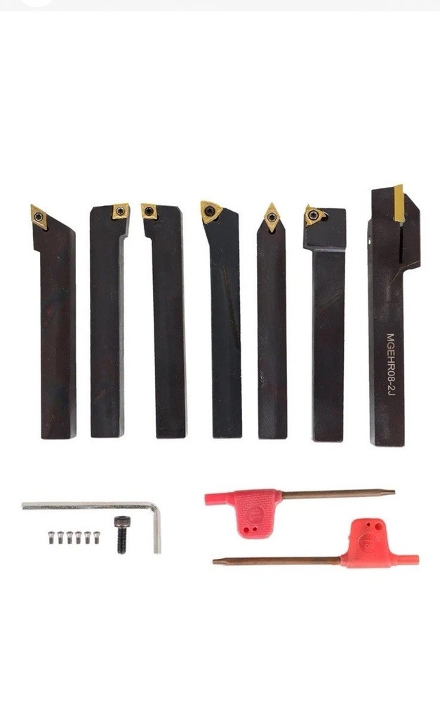 7PC Carbide Indexable Turning Tool 1/2" Lathe Tool Bit Set Thread Insert+Holder