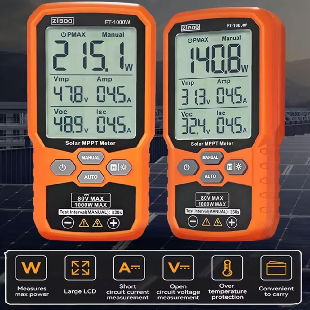 ZIBOO FT-1000W Solar Panel Tester MPPT Meter 80V 35A PV Module Power Multimeter