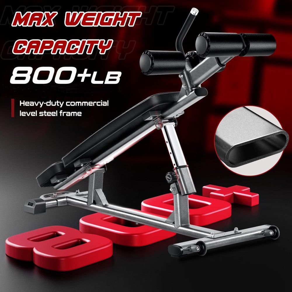 Adjustable Sit-Up Bench with 4 Heights, Reverse Crunch Handle & Weight Options