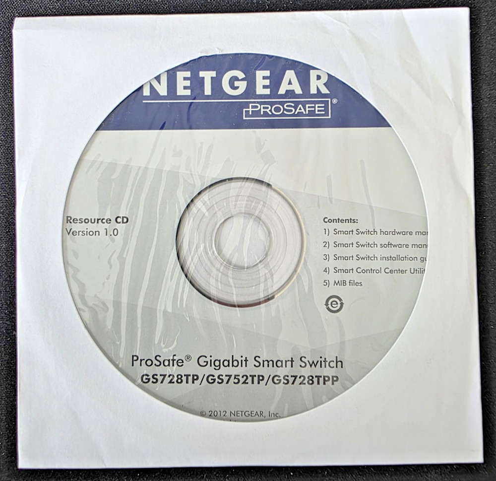 Netgear ProSafe Resource CD Version 1.0 Software Gigabit Switch GS728TP GS752TP