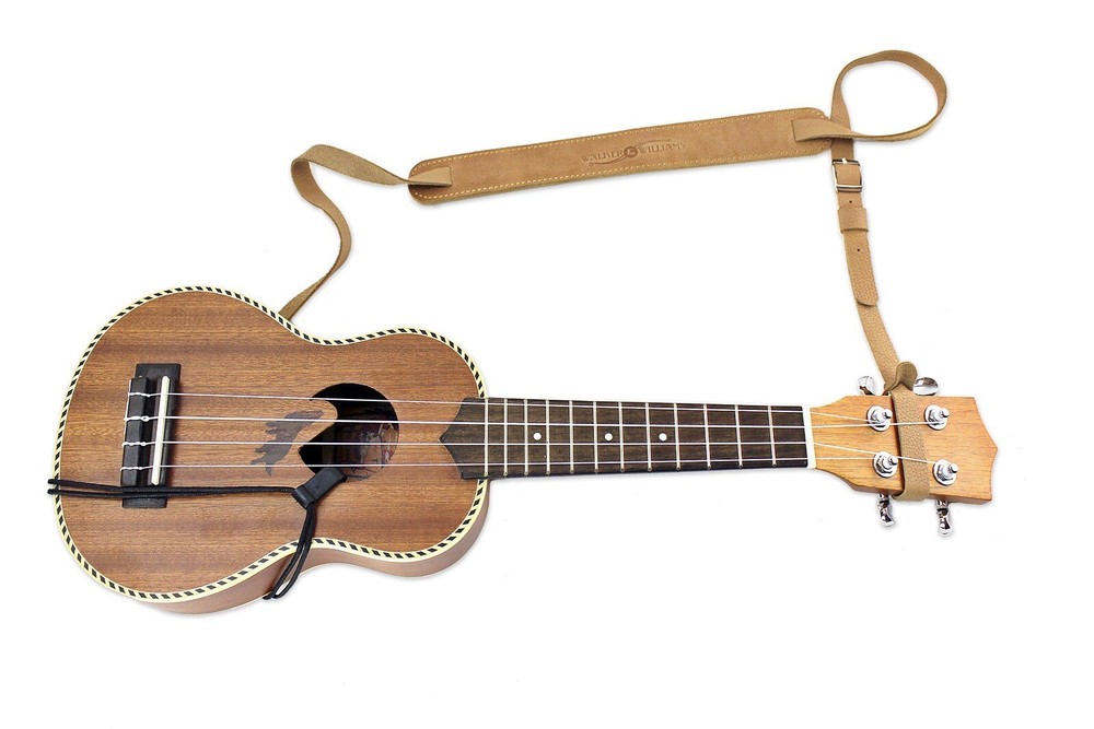 Walker & Williams U-74 Soft Tan Leather Adjustable Uke Strap for Soprano Ukes