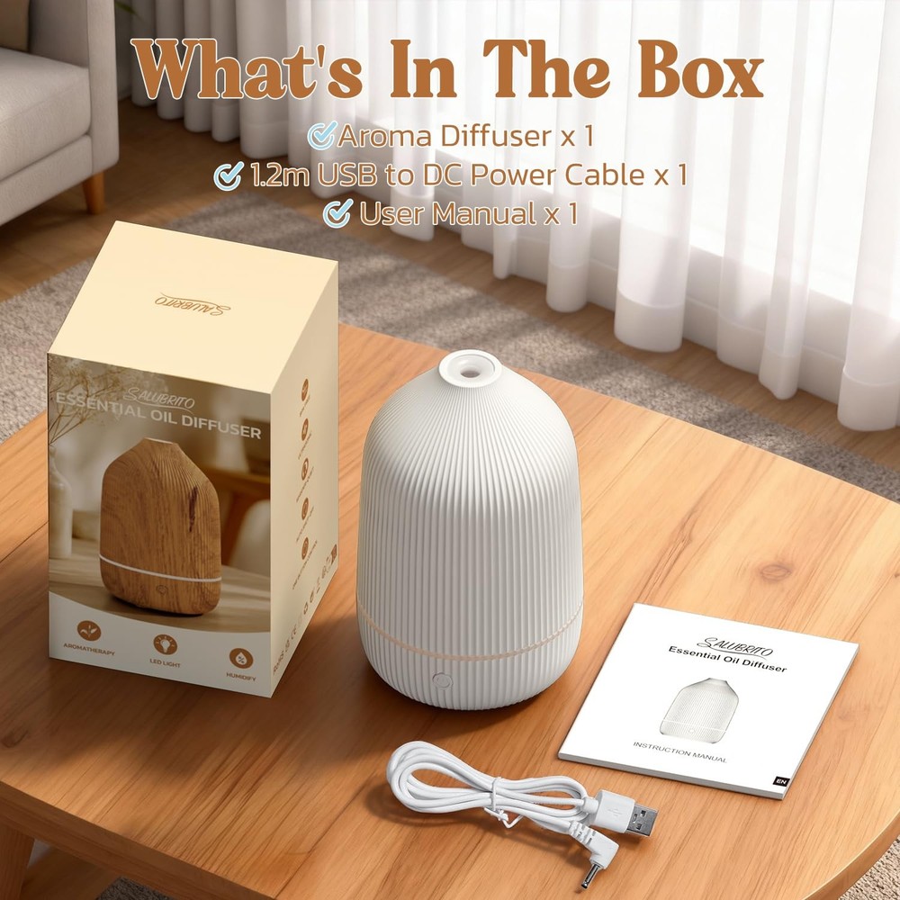 Essential Oil Diffuser, 100ml Aromatherapy Mini Ultrasonic White