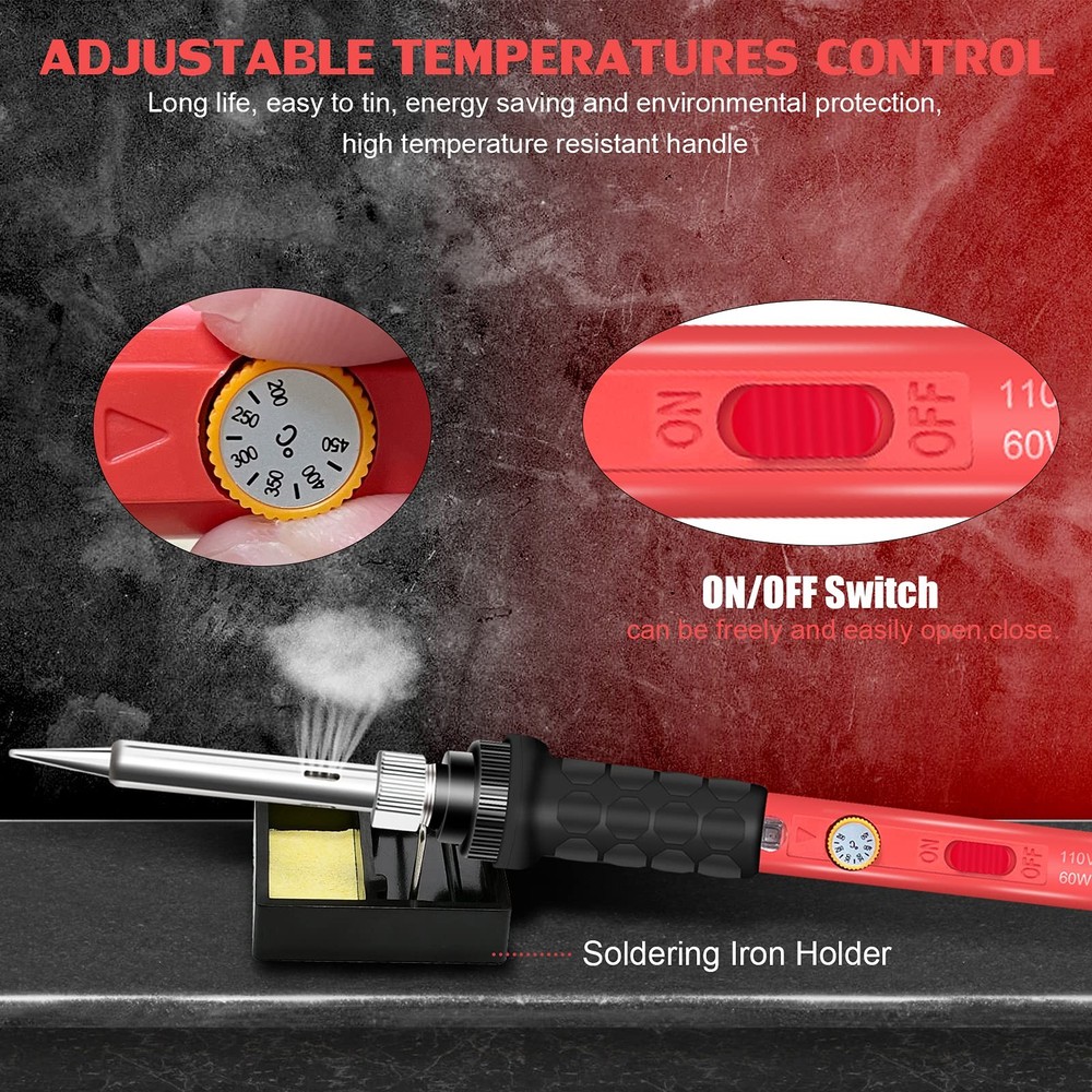 Soldering Kit, 60W Iron, 110V Welding Kit with Ceramic 9-in-1 Basic