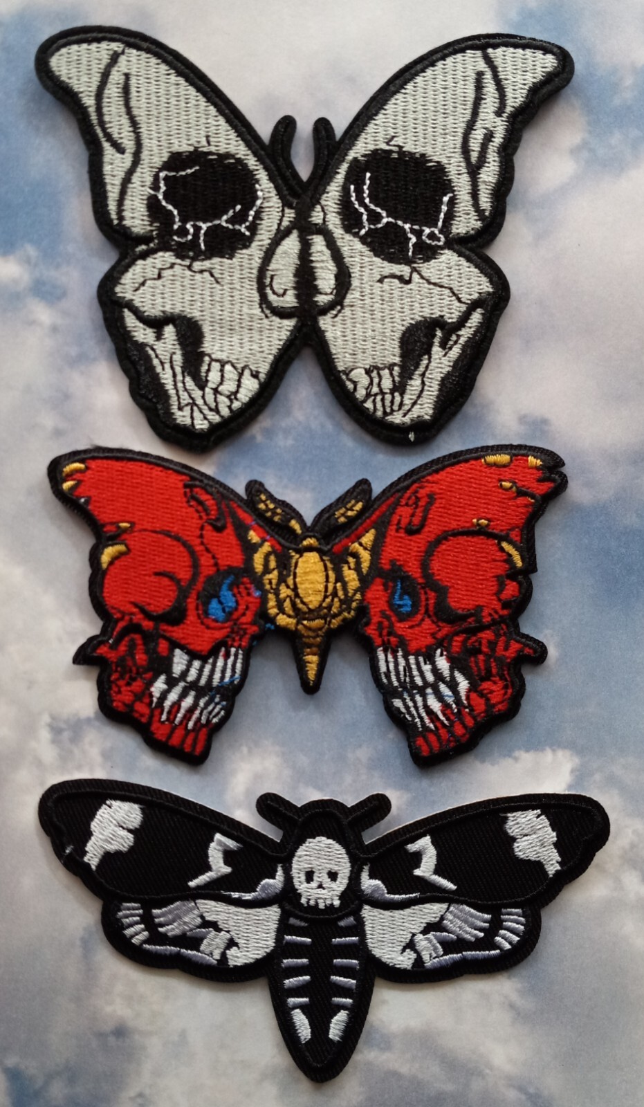 Death Head Moth Skulls  Creepy Halloween Embroidered Iron on PATCH SET of THREE