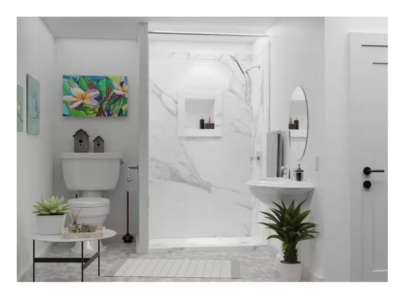 FlexStone 17 in. x 17 in. Square Recessed Shampoo Caddy in Calcutta White