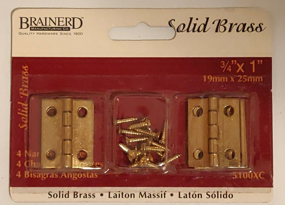 4 Solid brass hinges 1" X 3/4" Brainerd 5100XC Brainerd