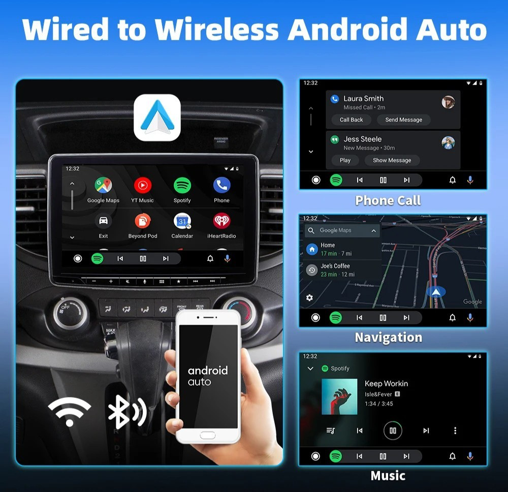 2-in-1 Wireless CarPlay Android Auto Adapter Plug & Play USB for iPhone Android