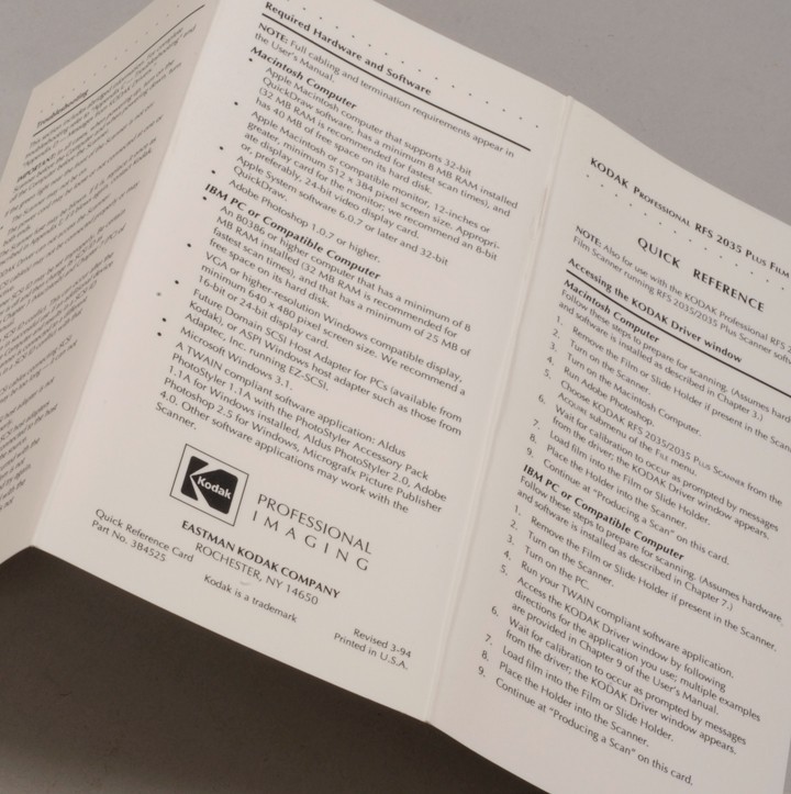 KODAK RFS 2035 SCANNER MANUAL & REFERENCE ITEMS