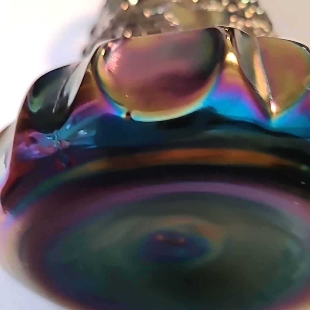 vtgNORTHWOOD CARNIVAL GLASS GRAPE & CABLE WHISKEY DECANTER & SHOT GLASS AMETHYST